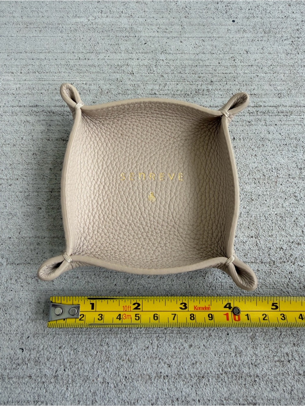 Senreve Cream Pebbled Leather Accessory Tray with Gold Foil Logo - Picture 6 of 7
